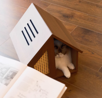 Maison pour chat semi-fermée en bois massif, moderne, toutes saisons, durable, imperméable, résistante aux rayures, avec lit et espace de vie type villa