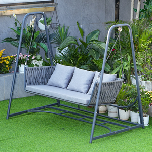 Moda moderna doppio PE Rattan esterno portico terrazza sedia a dondolo in Rattan con schienale in Rattan balcone appeso altalene - Product Image 1