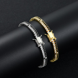Black and White Zircon Tennis <b>Bracelet</b> <b>Copper</b> Inlaid Black and White Double Row Zircon Tennis Chain Tanjing Fashion - Product Image 1