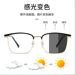 Half Rimmed Metal <b>Eyeglasses</b> 1.61 Pc Lens Blue Light Protection Semi <b>Frame</b> Single Vision Fashionable Photochromic Glasses - Product Image 3
