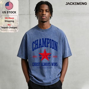 T-shirt en coton oversize délavé avec imprimé <span class=keywords><strong>Champion</strong></span> Christ Always Wins, style streetwear rétro, pour usage quotidien décontracté, entrepôt USA - Product Image 1