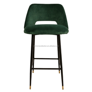 Chaise de <span class=keywords><strong>bar</strong></span> moderne en velours avec pieds en métal et dossier ouvert pour bistrot et salle à manger, hauteur 77 cm - Product Image 3