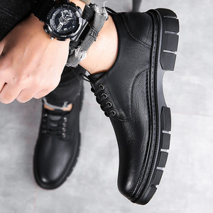 Chaussures décontractées pour hommes en cuir véritable à lacets, bout rond, semelle en caoutchouc antidérapante, style été - Product Image 4