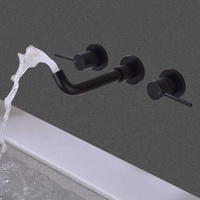 Robinet de lavabo de salle de bain contemporain en laiton noir mat - 3 trous - Montage mural - Double poignée - Céramique moderne - Capteur sans contact