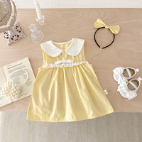 Robe d'été 2026 pour bébé, robe sans manches imprimée style princesse avec nœud et fleurs, jaune, pour sœurs de 2 à 6 ans