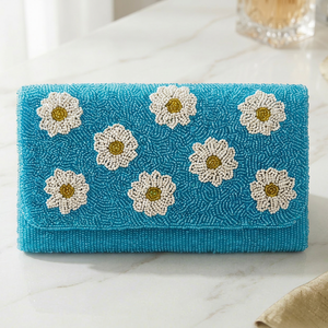 Bolso de mano con cuentas para mujer, diseño floral azul, elegante, para fiesta, boda, cierre de solapa, sin correa - Product Image 1