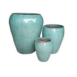 Pots de fleurs en céramique émaillée de haute qualité Design moderne pour décor de jardin pour utilisation au sol, ensemble de 3 pots de plantes - Product Image 1