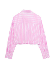<span class=keywords><strong>Camicia</strong></span> Corta da <span class=keywords><strong>Donna</strong></span> a Righe Verticali con <span class=keywords><strong>Colletto</strong></span> a Punta, Tasche Applicate, Maniche Lunghe, Stile Casual e Streetwear, OEM all'Ingrosso - Product Image 6