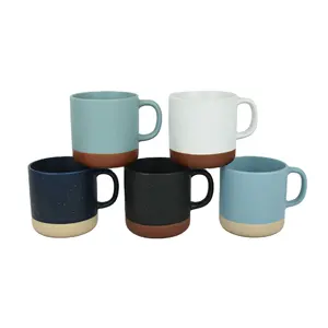 11OZ can shape stoneware coffee mug with double color design,handmade speckled ceramic coffee mug