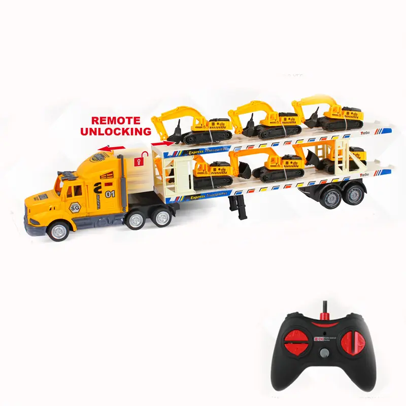 Amazon Hot Sale RC Construction Truck Radio Control Trailer 4 Channel Remote Control Container Toys
