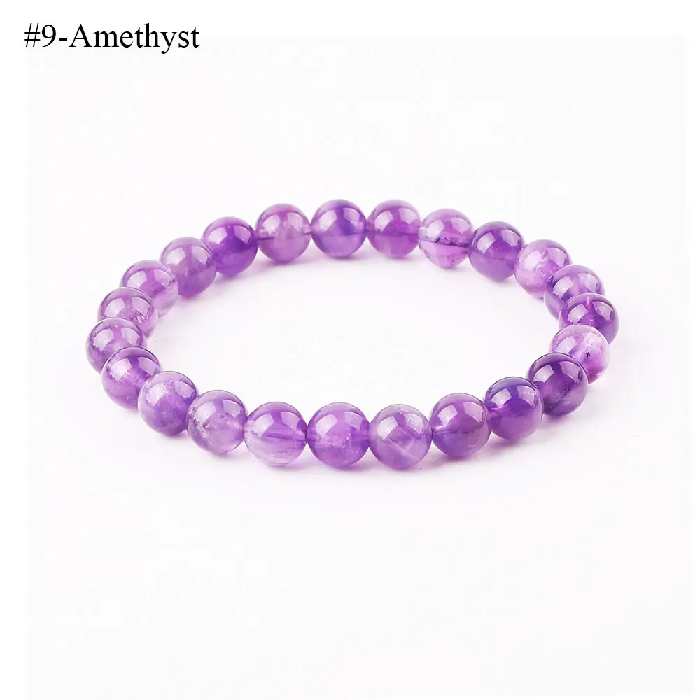 High Quality Plain 8MM Semi-Precious Stone Crystal Quartz Amethysts Natural Gemstone Elastic Bracelet JBS12486