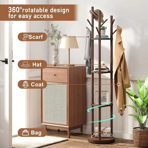 Manufacturer price: <b>Wooden</b> 9-<b>hook</b> 3-stand tree-shaped <b>coat</b> rack, rotating bamboo <b>coat</b> rack bracket - Product Image 2