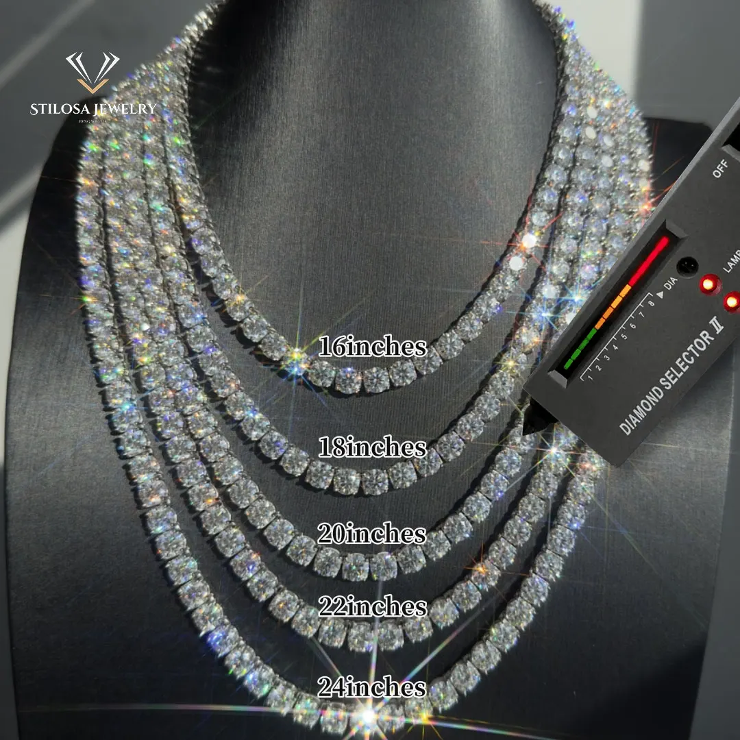 Perhiasan mode kalung Hop perhiasan 925 perak murni 2mm-6.5mm rantai Vvs Moissanite dengan