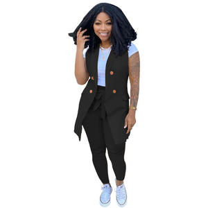 दो टुकड़े आकस्मिक स्लीवलेस ब्लेज़र सूट सेट महिलाओं के लिए महिला कार्यालय पहनते हैं - Product Image 6