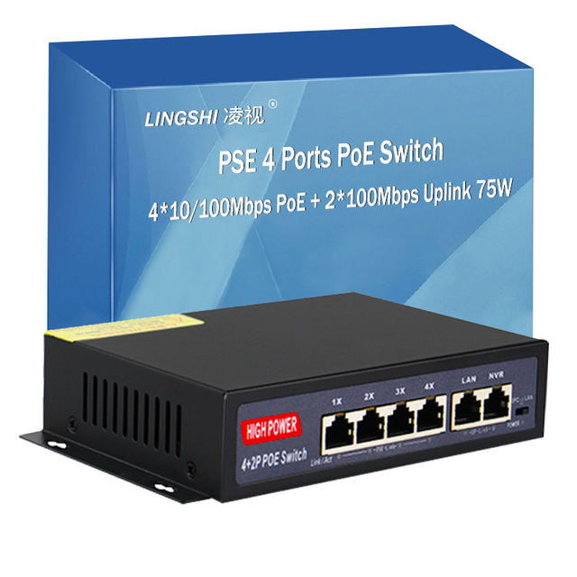 PSE Solution 4-Port 10/100Mbps POE Switch with 2x100Mbps Uplink 75W SNMP & QoS 1.5Gbps Capacity Rack Mount for CCTV Cameras