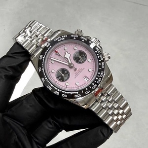 Nuevo Reloj Cronógrafo de Cuarzo para Hombre de 39 mm con Esfera Rosa y Cristal de Zafiro, con Movimiento VK64 - Product Image 2