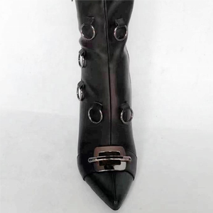 Bottes hautes en métal pour femmes, à talons hauts, avec fermeture éclair latérale, style punk sexy, chaussures habillées, taille 43 - Product Image 6