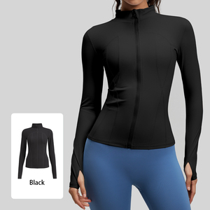 Custom Women <b>Yoga</b> Sports <b>Jacket</b> Full Zip Stand Neck Slim Fit Thumbhole Breathable Seamless Quick Dry for Gym Running Wholesale - Product Image 1