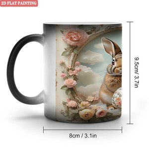 Frosted Black <b>Ceramic</b> Mug 11oz Heat Activated <b>Cup</b> With Rabbit Art Design - Product Image 1
