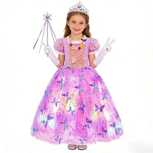 Costumi TV e Cinema, Vestito da Principessa Rapunzel, Costumi per Bambini, Elegante Abito da Principessa per Bambine con Luci - Product Image 3