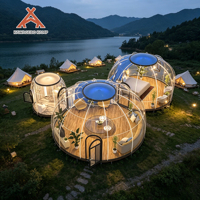 Dôme de glamping géodésique en polycarbonate PC Kawagebo Kamp (KK) de 5m + 4m + 2,5m de diamètre avec salon intégré