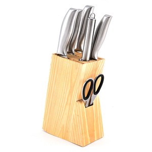 Hot Selling Wooden <strong>Knife</strong> <strong>Block</strong> <strong>Set</strong> 6pcs Kitchen <strong>Knife</strong> <strong>Set</strong> for Gift Box <strong>Knife</strong> Holder and Scissors - Product Image 1
