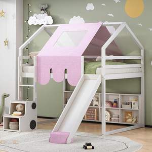 Planken Ladder & Tent-Kinderen Full Size Hoogslaper Met Huisvormig Frame En Glijbaan Voor Een Leuke Ruimte - Product Image 4