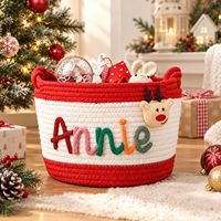 Panier-cadeau de Noël personnalisé avec nom et ornements en fil 3D sur mesure, panier en corde de coton tissé à la main
