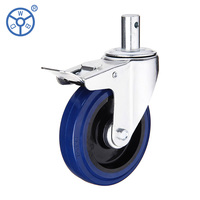 Roue en caoutchouc élastique bleue zinguée 3/4/5/6/8 pouces 160 mm Roulette de boîtier de vol industrielle standard Frein pivotant fixe