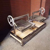 Nouveau Barbecue 62" en Bois, Charbon et Acier Inoxydable, Conception Argentine Type Asado Parrilla Santa Maria avec Panier à Charbon