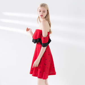 2018 verano elegante del hombro casuales de <span class=keywords><strong>las</strong></span> mujeres sin tirantes vestido de volantes - Product Image 4