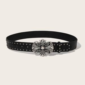 Ceinture en cuir <span class=keywords><strong>de</strong></span> luxe pour homme, style gothique, avec boucle croisée cloutée, rivets, pour jeans, style punk rock heavy metal, vente en gros, logo personnalisé - Product Image 2
