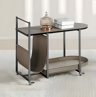 Petit ensemble de tables d'appoint mobiles d'angle, chariot minimaliste italien avec roulettes, en acier inoxydable et cuir de selle, pour entrée