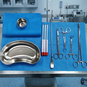 Set manual de inserción y extracción de DIU para ginecología hospitalaria con instrumentos de acero inoxidable, esponjas para riñón y paño azul - Product Image 6