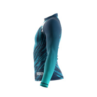 Rashguard à séchage rapide pour homme, manches longues, entièrement zippé, compressif, imprimé vagues océaniques turquoise, protection solaire, extensible dans les 4 sens