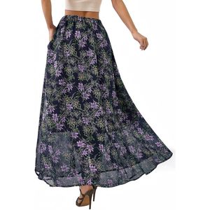FOXA Maxi <b>Skirt</b> Women High Waist Floral Print Chiffon Flowy <b>Long</b> <b>Skirt</b> With Slit For Beach Vacation Travel <b>Summer</b> Wear - Product Image 4