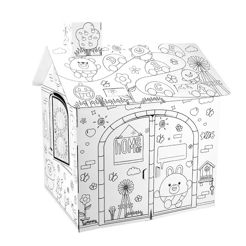 Regali eco-friendly giocattoli per bambini 3D carta da colorare Doodle Play House disegno scatola di cartone ondulato per bambini