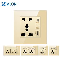 Interruptor de Pared Universal Eléctrico XIMLON, Estándar del Reino Unido, 13A, con 2 Puertos USB y 1 Puerto USB-C, Clasificación IP21, Interruptor de Vidrio Templado 86