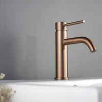 Robinet de lavabo en laiton brossé or rose, style européen, à poser sur le comptoir, monotrou et monocommande, mitigeur eau chaude et froide