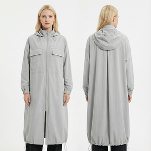 Abrigo Largo con Capucha para <span class=keywords><strong>Mujer</strong></span>, Largo hasta la Rodilla, Dos Bolsillos Grandes, Dobladillo, Cierre Completo con Cremallera, Ropa de Abrigo Informal para Viajar al Trabajo - Product Image 3