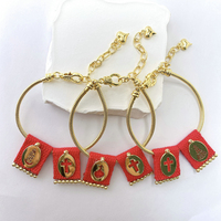 Bracelet artisanal de style bohème en fil de soie tressé plaqué or 18 carats avec breloque en forme de cœur et croix religieuse Vierge Marie San Benito