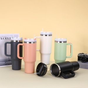 Taza de café de viaje de doble pared reutilizable de 40oz, <span class=keywords><strong>vaso</strong></span> 304 con asa, <span class=keywords><strong>vaso</strong></span> de agua aislado con tapa y pajita para coche - Product Image 3
