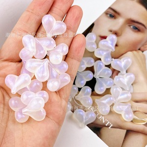 Heart Shaped Acrylic <b>Beads</b> Tiny Peach Fine Shimmer For Jewelry Making - Product Image 2