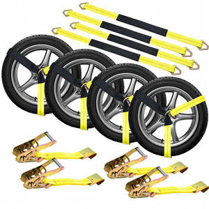 Correa de trinquete de poliéster de 2 pulgadas para amarre de ruedas de coche, correa para neumáticos, kit de herramientas de emergencia, gancho doble en <span class=keywords><strong>J</strong></span>/gancho en <span class=keywords><strong>J</strong></span> giratorio/gancho de enganche giratorio - Product Image 1