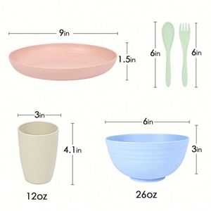 Juego de Vajilla de 28 Piezas en Oferta, Recipientes para Alimentos para Niños, Juego de Vajilla de Paja de Trigo - Product Image 2
