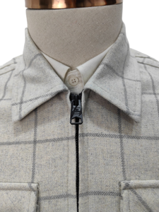 Hot Bán Chất Lượng Cao Mens Grey Kiểm Tra Len Pha Trộn Lần Lượt Xuống Cổ Áo Sơ Mi Duy Nhất Zip Đóng Cửa - Product Image 5