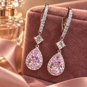 Orecchini con zirconi rosa a goccia per donna, gioielli alla moda a forma di pera, eleganti e scintillanti - Product Image 6