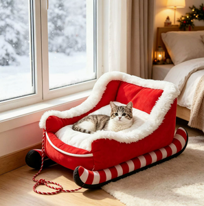 Christmas Pet Bed Plush Sled <b>Couch</b> Soft Animal Sleeping Nest for Indoor <b>Dogs</b> Cats - Product Image 3