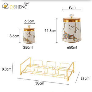 الأكثر مبيعًا طقم برطمان سيراميك حار مع رف ذهبي طقم برطمان بهار 7 للبورسلين - Product Image 2