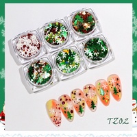 BOJUN TZ Collection de Noël 6 Couleurs – Kit de Flocons 80-100 Pièces Carrées pour Ongles – Style Salon de Manucure – Emballage Boîte